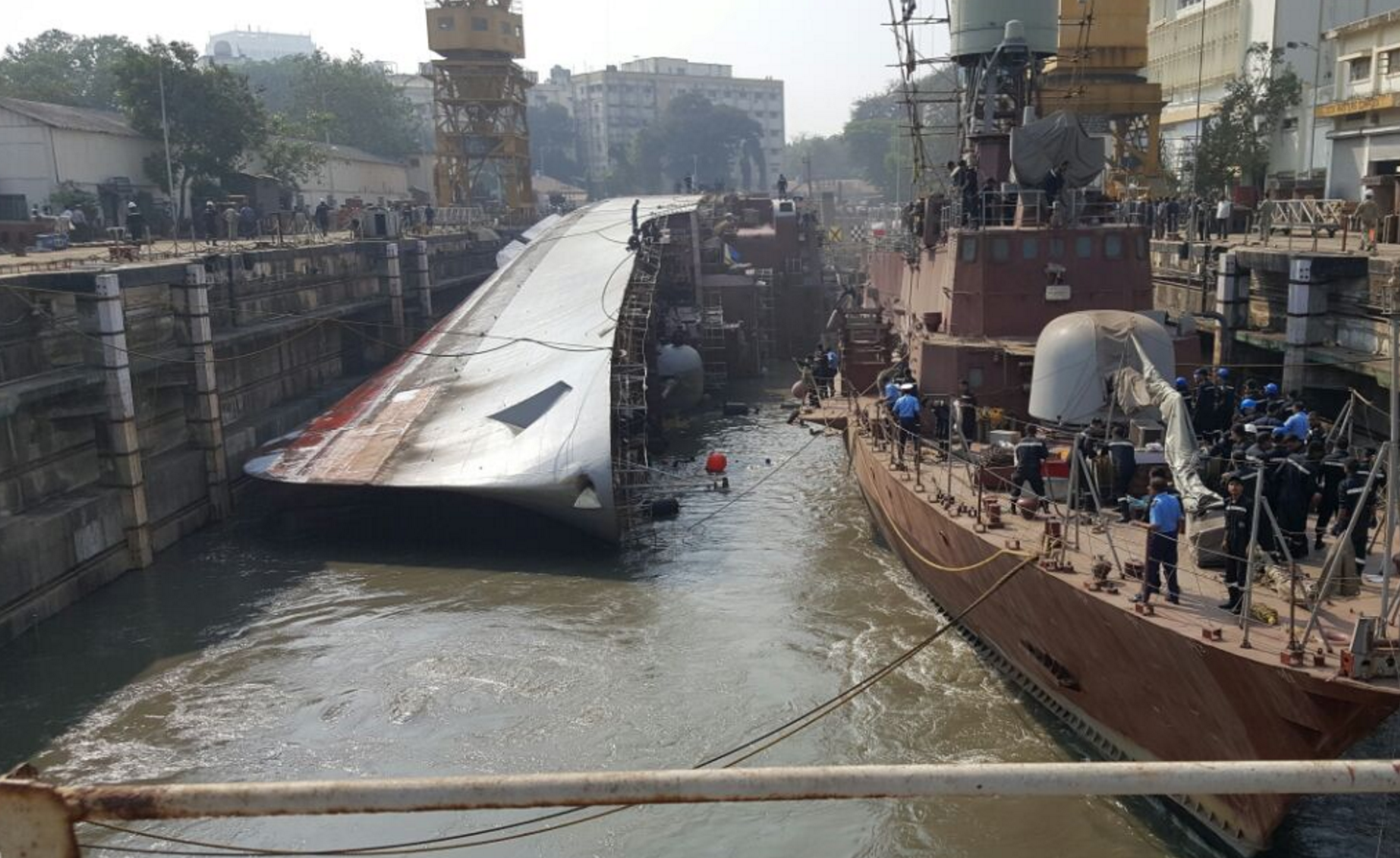 INS Betwa after the accident in Mumbai's naval dockyard